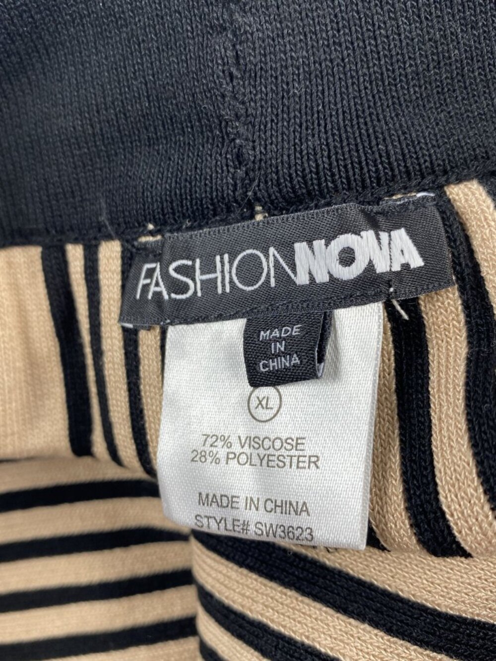 Fashion Nova Womens Black & Beige Geometric Wide-Leg Pants XL Viscose Blend - Picture 2 of 10